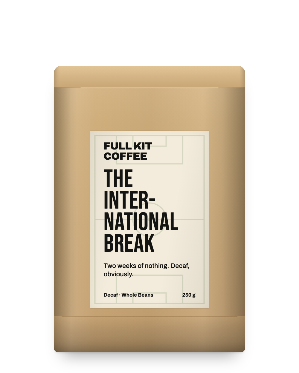 The International Break, decaf, 250g kraft bag with cream label
